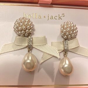 Bella Jack Pearl And Crystal Drop Earrings With White Accent Bow. Ivory